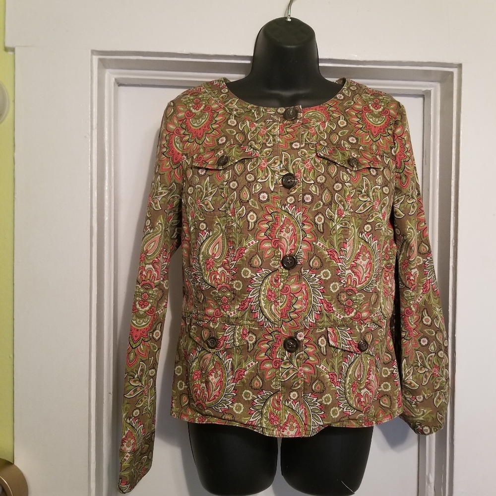 CHARTER CLUB Button Down  Fall Color Jacket Ladies Size M 98% Cotton 2% Spandex